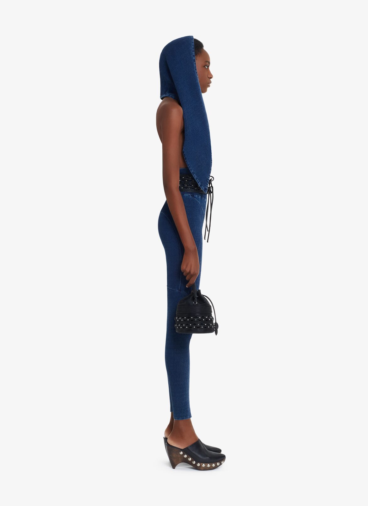 KNITTED DENIM LEGGINGS ALAÏA BLUE JEANS KNITTED DENIM LEGGINGS